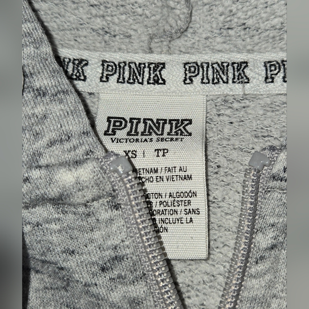 Pink 1/4 Zip Pullover Heather Gray Pockets Logo Hoodie sz XS - Picture 3 of 4